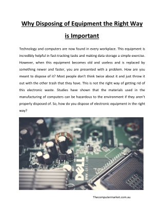 Why Disposing of Equipment the Right Way is Important
