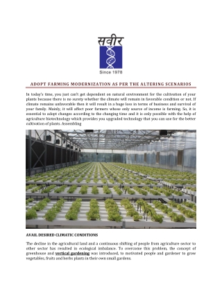 ADOPT FARMING MODERNIZATION AS PER THE ALTERING SCENARIOS