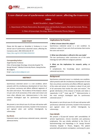 A rare clinical case of synchronous colorectal cancer, affecting the transverse colon