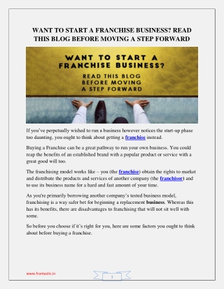 WANT TO START A FRANCHISE BUSINESS ? READ THIS BLOG BEFORE MOVING A STEP FORWARD