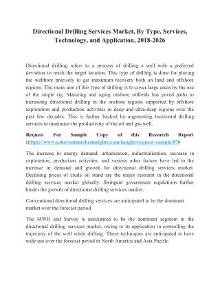 Directional Drilling Services Market, By Type, Services, Technology, and Application, 2018-2026