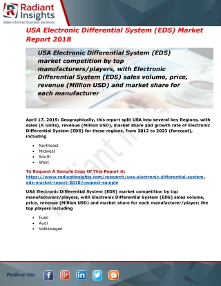 Electronic Differential System (EDS) Market Is Growing From 2018 To 2023| USA Region| Key Players- Fuao, Audi, Volkswage