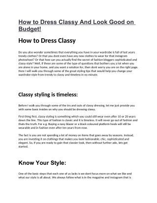 How to Dress Classy And Look Good on Budget!