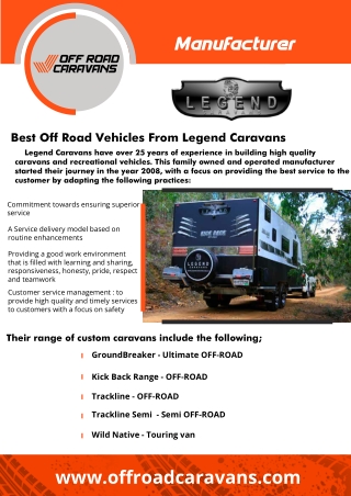 Off Road Caravans Manufacturer - Legend Caravans