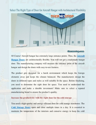 Aircraft Hangar Doors | Cold Storage Doors