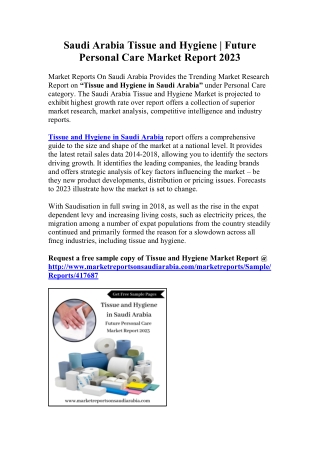 Saudi Arabia Tissue and Hygiene | Future Market Report 2023