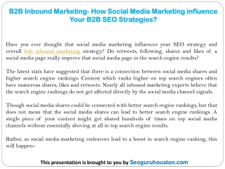 B2B Inbound Marketing- How Social Media Marketing influence Your B2B SEO Strategies?