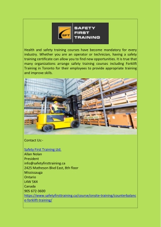 Forklift Truck Training & Certification Courses Mississauga