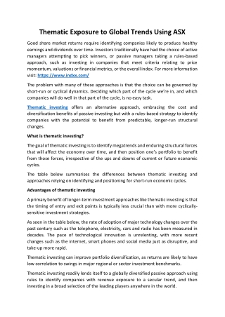 Thematic Exposure to Global Trends Using ASX