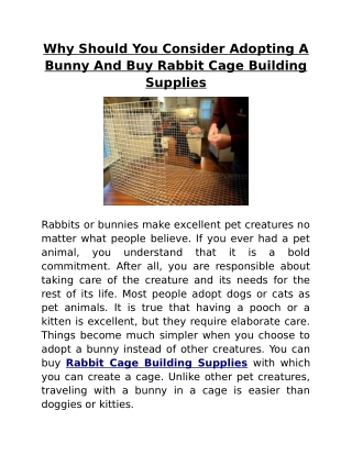 Why Should You Consider Adopting A Bunny And Buy Rabbit Cage Building Supplies