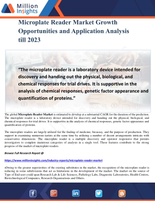 Microplate Reader Market Growth Opportunities and Application Analysis till 2023