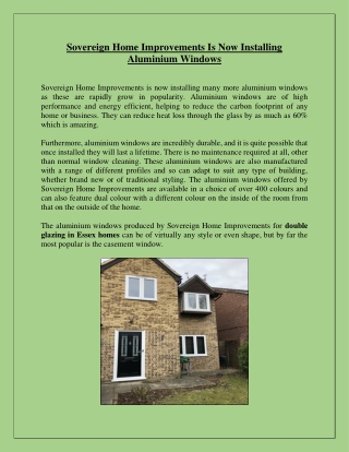 Sovereign Home Improvements Is Now Installing Aluminium Windows