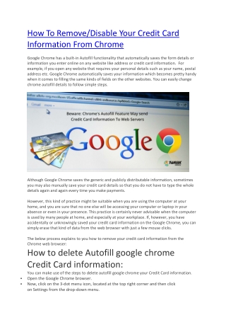 How To Remove/Disable Your Credit Card Information From Chrome