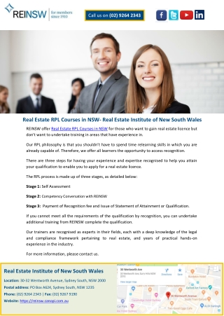 Real Estate RPL Courses in NSW- Real Estate Institute of New South Wales