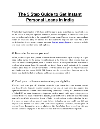 The 5 Step Guide to Get Instant Personal Loans in India