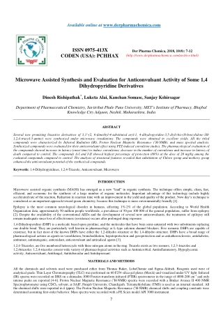 Microwave Assisted Synthesis and Evaluation for Anticonvulsant Activity of Some 1,4 Dihydropyridine Derivatives