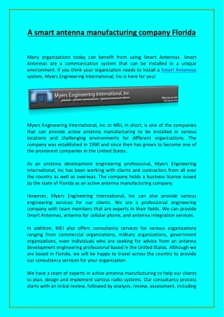 A smart antenna manufacturing company Florida