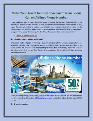 Enjoy the First Class Travel with Airlines Customer Service Phone Number