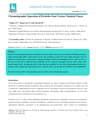 Chromatographic Separation of Pesticides from Various Chemical Classes