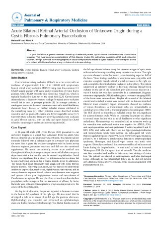 Acute Bilateral Retinal Arterial Occlusion of Unknown Origin during a Cystic Fibrosis Pulmonary Exacerbation