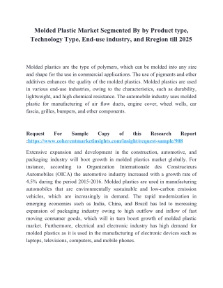 Molded Plastic Market Segmented By by Product type, Technology Type, End-use industry, and Rregion till 2025