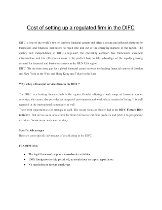 Cost of setting up a regulated firm in the DIFC