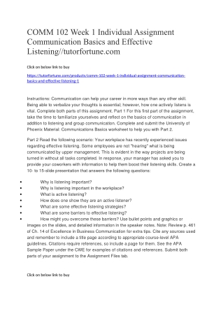 COMM 102 Week 1 Individual Assignment Communication Basics and Effective Listening//tutorfortune.com