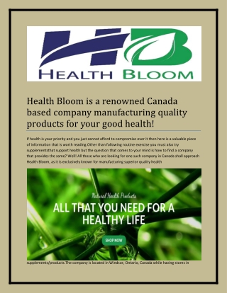 Manufacturing quality products for your good health!