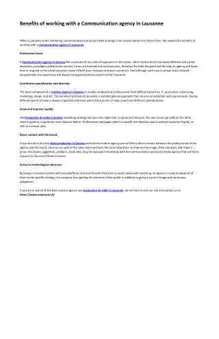 Benefits of working with a Communication agency in Lausanne