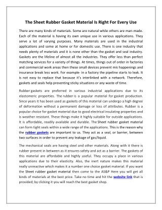 The Sheet Rubber Gasket Material Is Right For Every Use