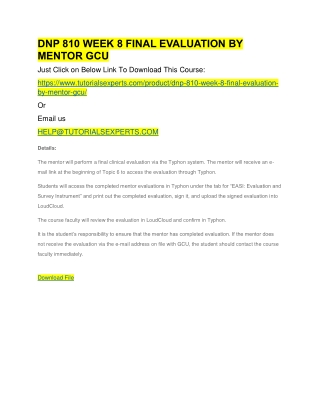 DNP 810 WEEK 8 FINAL EVALUATION BY MENTOR GCU