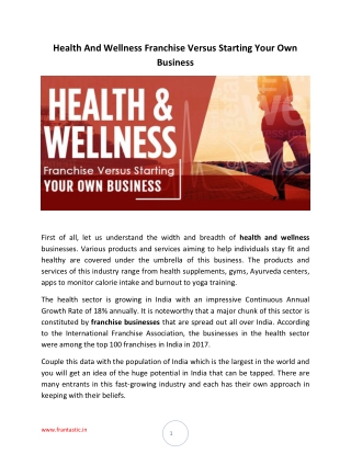 Health and Wellness Franchise vs Starting your own business