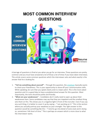 MOST COMMON INTERVIEW QUESTIONS