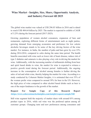 Wine Market - Insights, Size, Share, Opportunity Analysis, and Industry Forecast till 2025