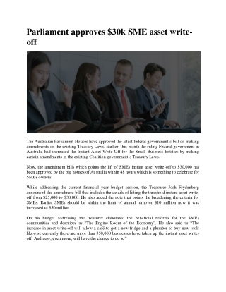 Parliament approves $30k SME asset write-off
