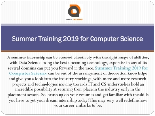 Summer Training 2019 for Computer Science