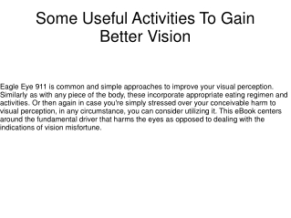 Some Useful Activities To Gain Better Vision