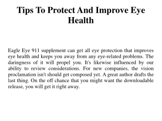 Tips To Protect And Improve Eye Health