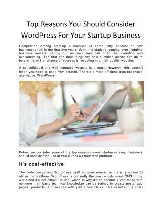 Top Reasons You Should Consider Wordpress For Your Startup Business