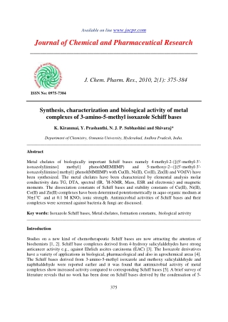 Synthesis, characterization and biological activity of metal complexes of 3-amino-5-methyl isoxazole Schiff bases