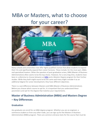 MBA or Masters, What to Choose for Your Career - SPSU
