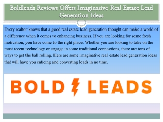 Boldleads Reviews Offers Imaginative Real Estate Lead Generation Ideas