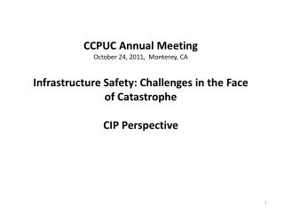 CCPUC Annual Meeting October 24, 2011, Monterey, CA Infrastructure Safety: Challenges in the Face of Catastrophe CIP Pe