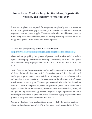 Power Rental Market - Insights, Size, Share, Opportunity Analysis, and Industry Forecast till 2025