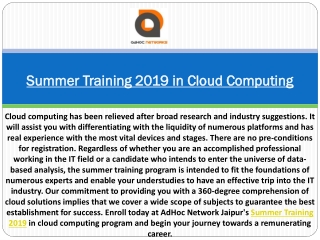 Summer Training in Cloud Computing