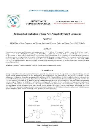 Antimicrobial Evaluation of Some New Pyrazolyl Pyridinyl Coumarins