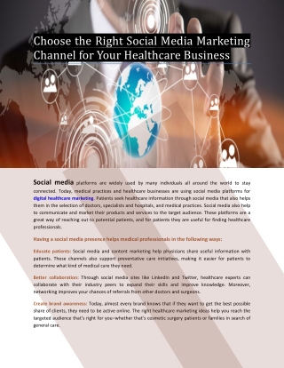Choose the Right Social Media Marketing Channel for Your Healthcare Business