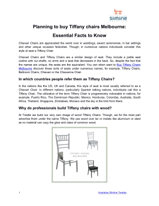Planning to buy Tiffany chairs Melbourne: Essential Facts to Know