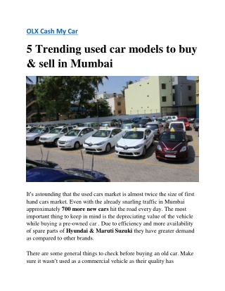 5 Trending used car models to buy & sell in Mumbai