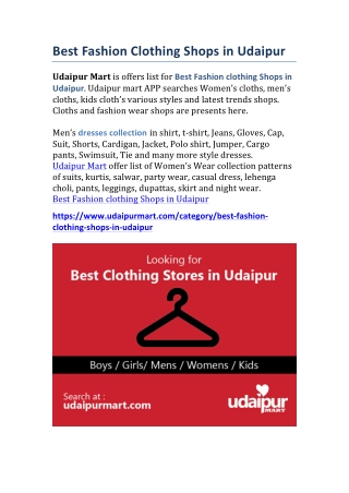 Best fashion clothing shops in udaipur